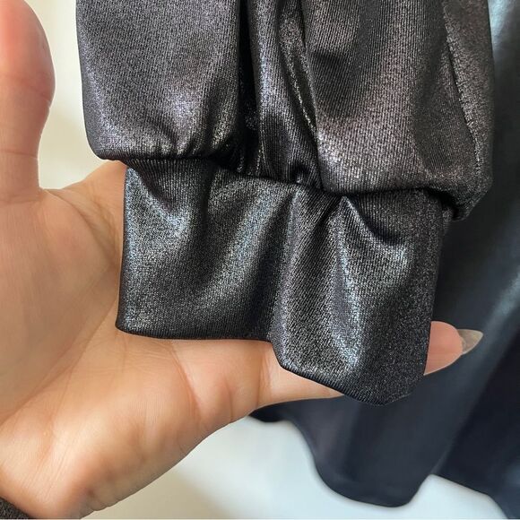 BCBG Generation Silver Black Sheen Long Sleeve Short Dress Small - Picture 5 of 10